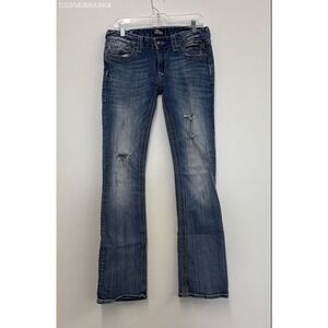 ReRock For Express Blue Jeans Womens Barely Boot Thick Stitch Distressed - 8L